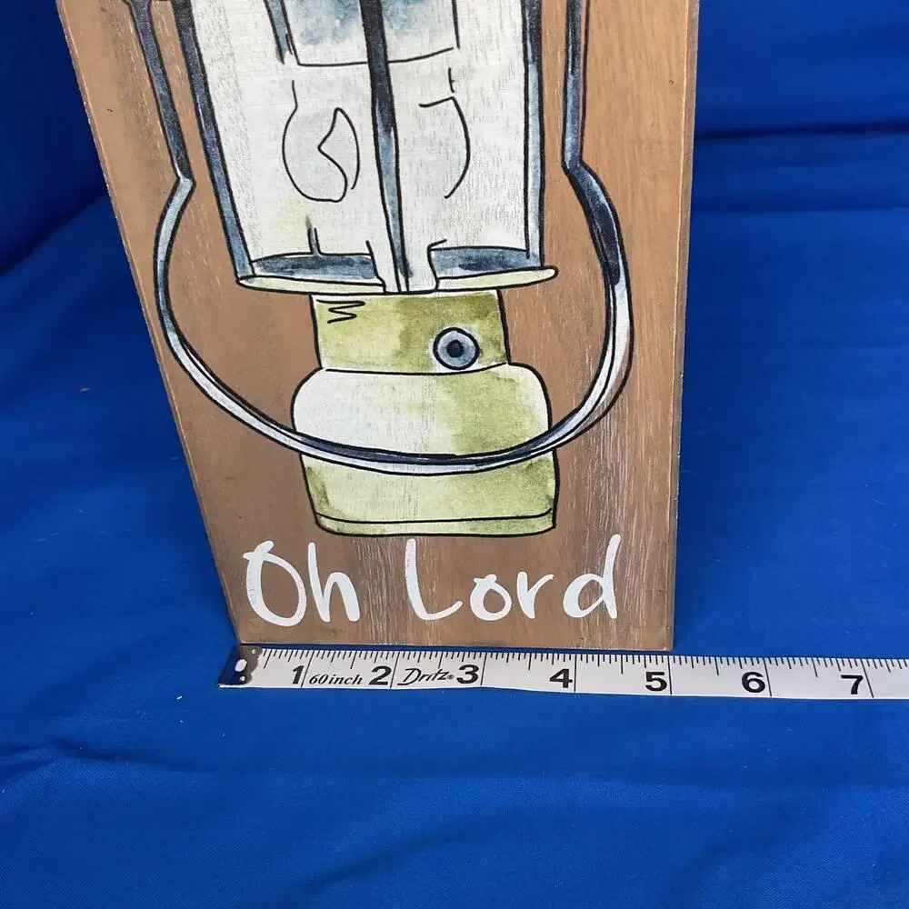 Light My Way Oh Lord Wooden Block Sign Vintage Lantern Rustic Cabin Camping